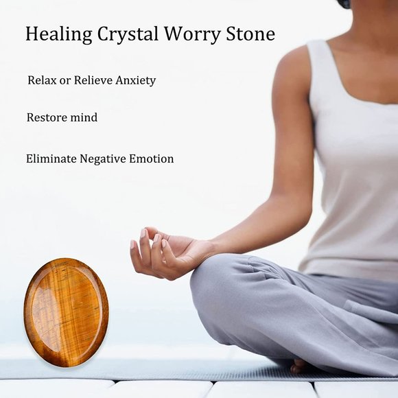 Thumb Worry Stone Tiger's Eye Quartz Crystal Rock GIFT BAG Anxiety Crystal NEW - Picture 2 of 6